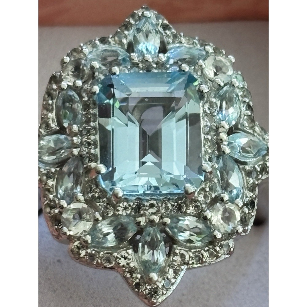 HSN Paul Deasy Sterling Blue Topaz & White Topaz Quatrefoil Design Ring Size 8